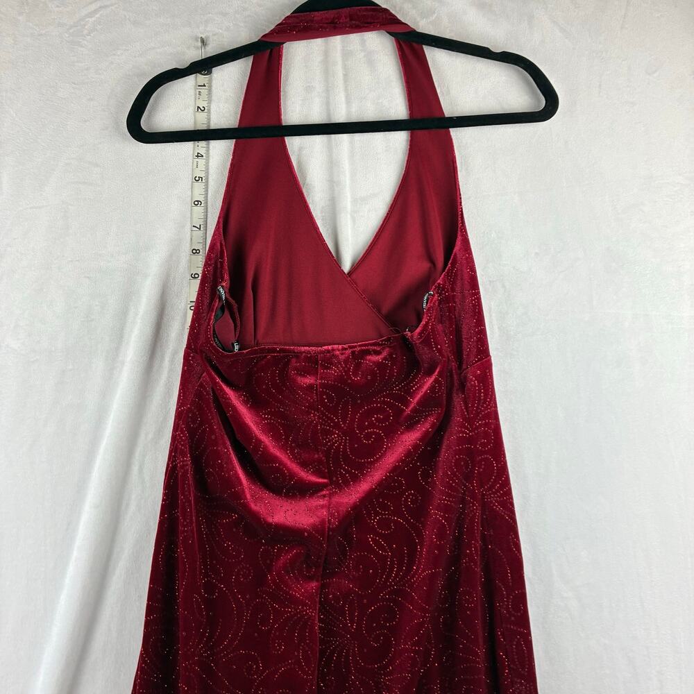 Vtg City Triangles Red Velvet Sparkle Halter Hi Low Dress Prom Gothic Ruffle Mob - Picture 9 of 11